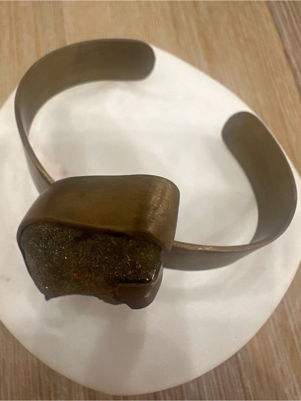 Raw Pyrite Druzy Statement Open-Cuff Brass Bracelet - Picture 4 of 4